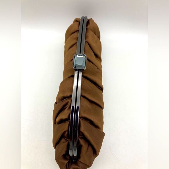 Kate Landry Satin Chocolate Pleated Clutch/Crossbody Bag Like New - Picture 5 of 9